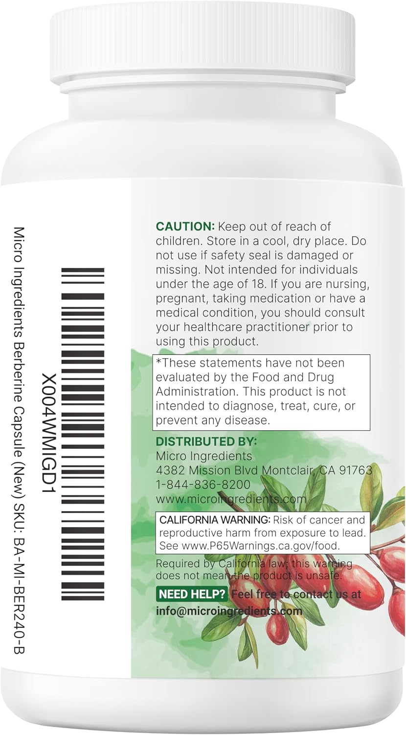 Micro Ingredients Berberine with Ceylon Cinnamon, 240 Veggie Capsules | High Absorption Berberine HCI Supplement + Turmeric Root & Cinnamon Bark Extract | Non-GMO, Gluten Free