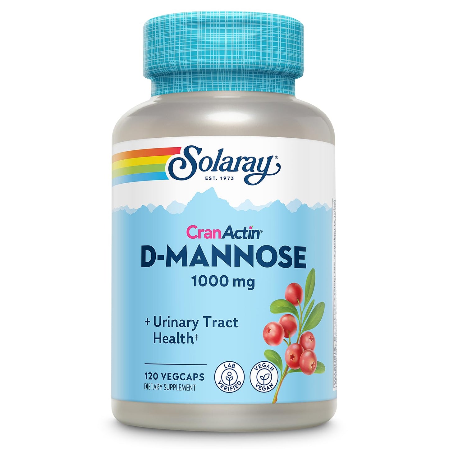 Solaray D-Mannose 1000mg with CranActin Cranberry Supplement 400mg, Urinary Tract Health & Bladder Support Capsules with Vitamin C, Vegan, 60 Day Guarantee, 75 Servings, 150 VegCaps