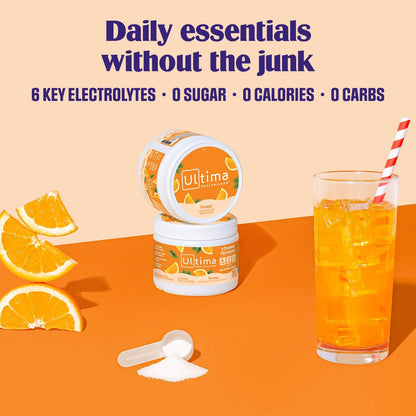 Ultima Replenisher Electrolyte Powder Drink Mix Bundle – Sugar Free – Orange, 30 Serving Canister and 20 Stickpacks – 6 Electrolytes and Minerals – Keto Friendly, Vegan, Non-GMO