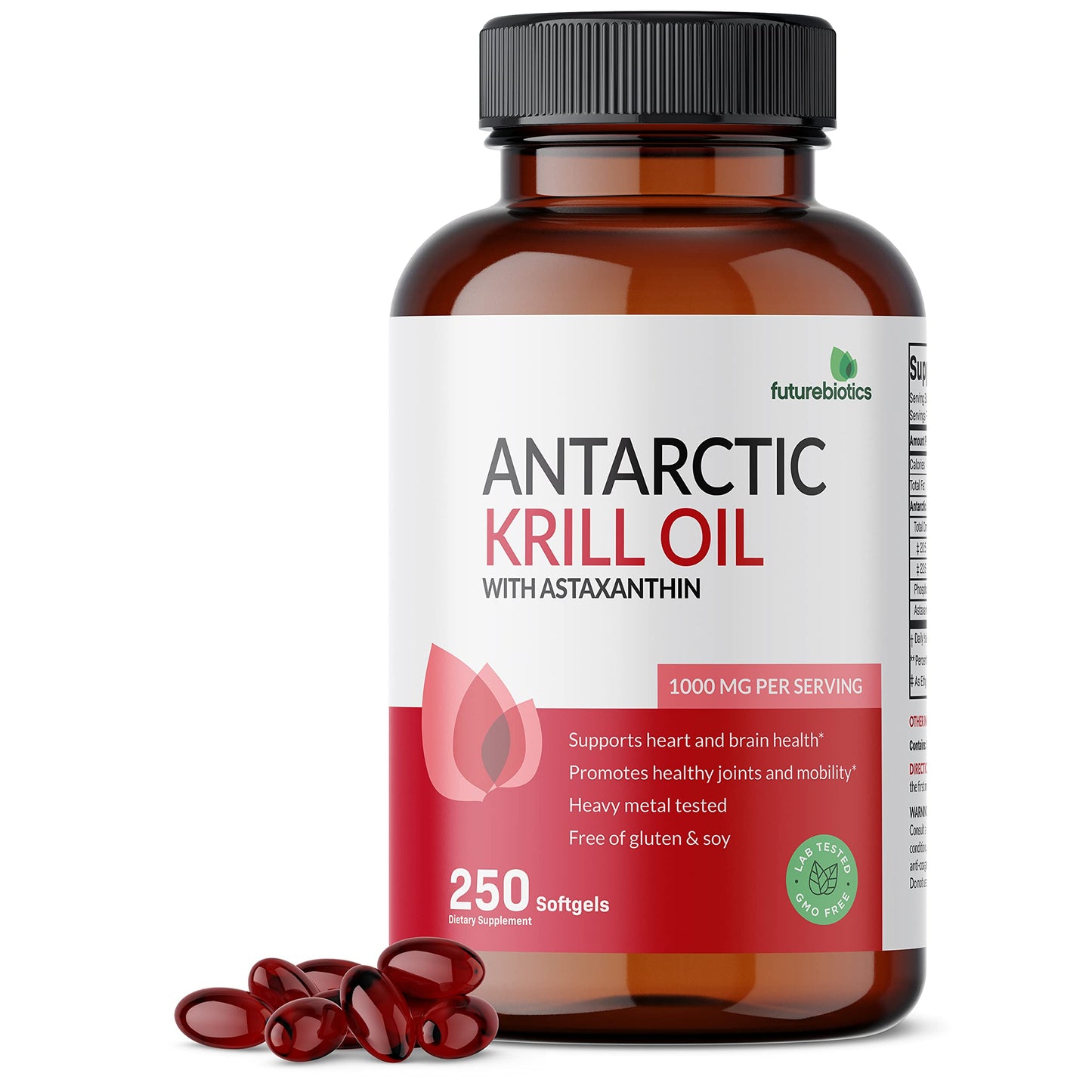 Futurebiotics Antarctic Krill Oil 1000mg with Omega-3s EPA, DHA, Astaxanthin and Phospholipids - Premium Krill Oil Heavy Metal Tested, Non GMO – 90 Softgels (45 Servings)