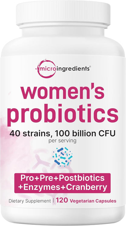Micro Ingredients 8-in-1 Multi Collagen Powder & Women’s Probiotics 100 Billion CFU Veggie Capsules | 2 Pack | Hydrolyzed Peptides + Hyaluronic Acid & Vitamin C | 40 Strains + Cranberry & D-Mannose