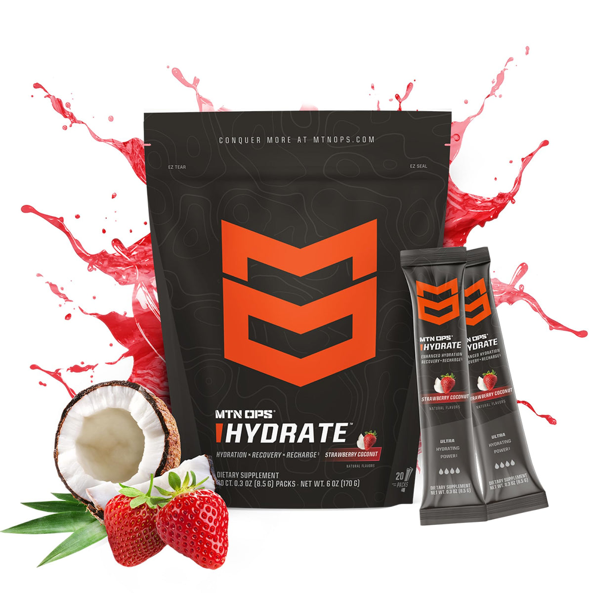 MTN OPS Hydrate Sugar Free Electrolyte Packets, Mango Peach