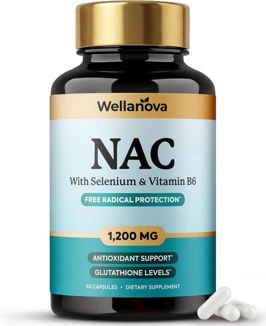 NAC Supplement 1,200 mg – 100% Pure N-Acetyl Cysteine (NAC) with Selenium | Vitamin B6, Antioxidant & Glutathione Support, 60 Capsules