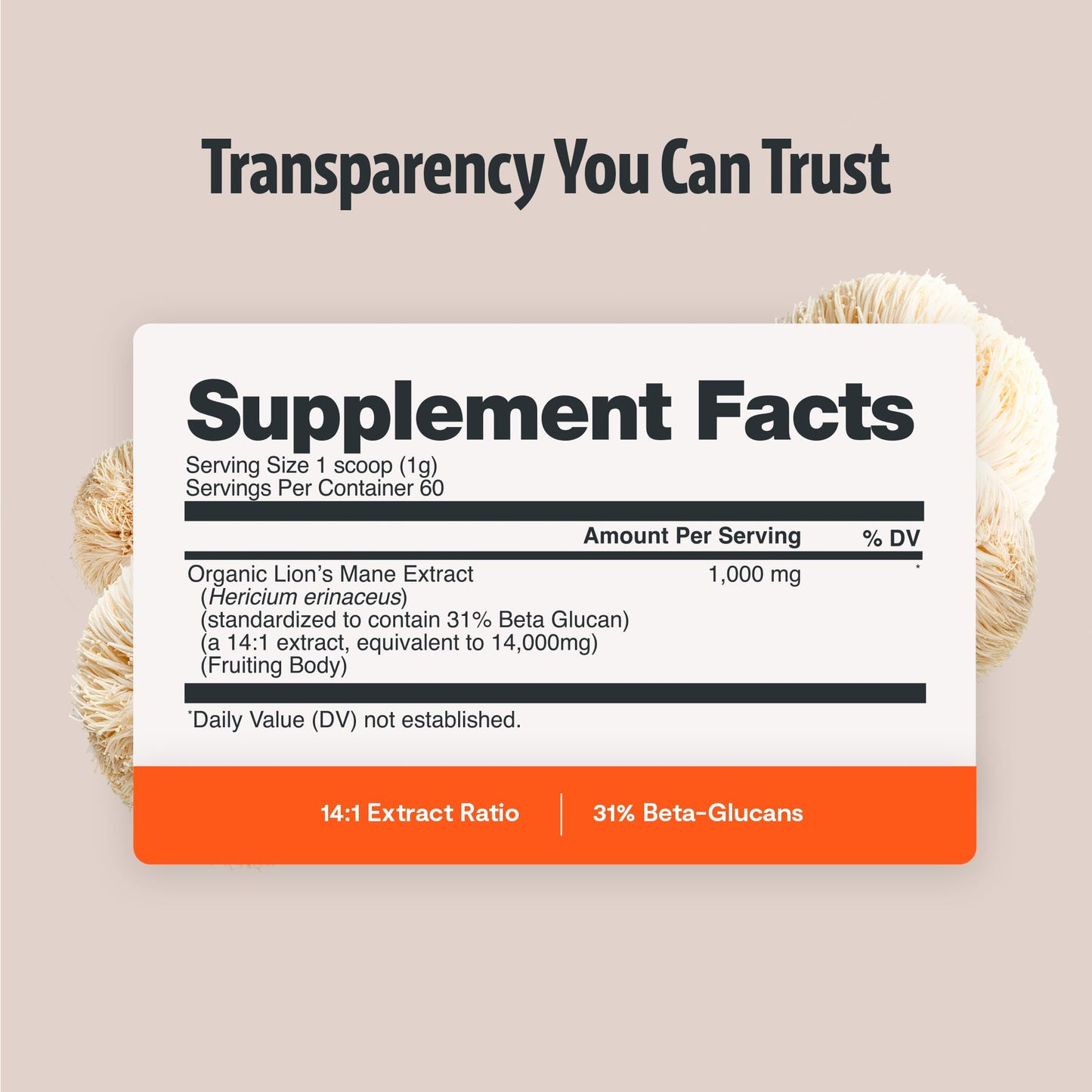 FreshCap Mushrooms Premium Organic Lions Mane Capsules - 14:1 Fruiting Body Extract with 31% Beta-Glucans - 3rd-Party Tested Nootropic for Clarity, Focus & Cognitive Support (120 Capsules)