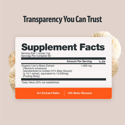 FreshCap Mushrooms Premium Organic Lions Mane Capsules - 14:1 Fruiting Body Extract with 31% Beta-Glucans - 3rd-Party Tested Nootropic for Clarity, Focus & Cognitive Support (120 Capsules)