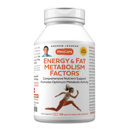 ANDREW LESSMAN Energy and Fat Metabolism Factors 60 Capsules - Promotes Optimum Fat Burning and Energy Metabolism, with Carnitine, Green Tea, Guarana, Ginseng, B-Complex. Easy to Swallow Capsules