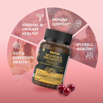 Women’s Probiotic & Digestive Enzymes Bundle – 100 Billion CFU Probiotic with Prebiotics, Cranberry & D-Mannose + Multi-Enzyme Complex – Supports Women’s Digestive, Gut, Vaginal & Urinary Health – Veg