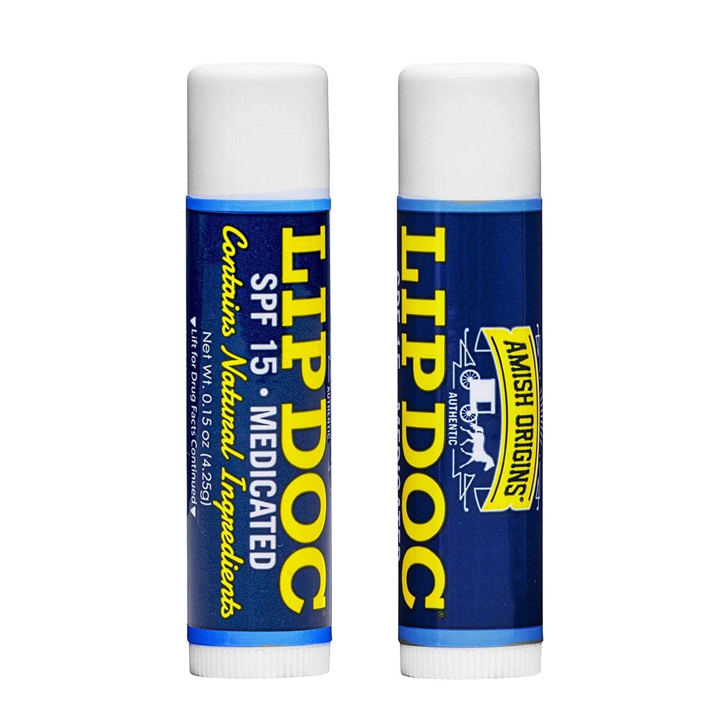 Amish Origins SPF 15 Medicated Lip Doc Balm - All Natural Ingredients, Deep Moisturizing Potent Formula for Chapped and Cracked Lips, All Refreshing Essential Oils, 3 Pack