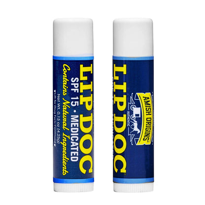 Amish Origins SPF 15 Medicated Lip Doc Balm - All Natural Ingredients, Deep Moisturizing Potent Formula for Chapped and Cracked Lips, All Refreshing Essential Oils, 3 Pack