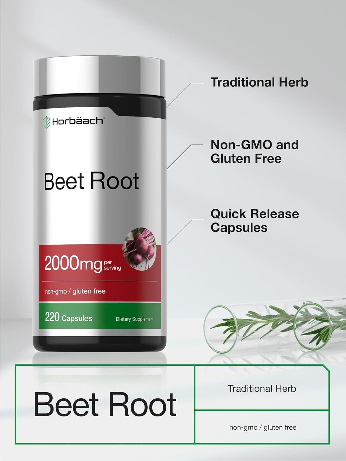 Horbäach Beet Root Powder Capsules | 220 Pills | Herbal Extract | Non-GMO, Gluten Free Supplement