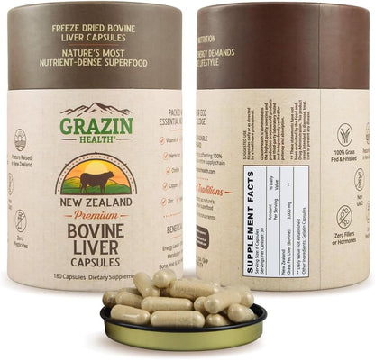 Grass Fed Beef Liver 3000mg per Serving (30 Servings) | Freeze Dried (500mg per Capsule) from New Zealand