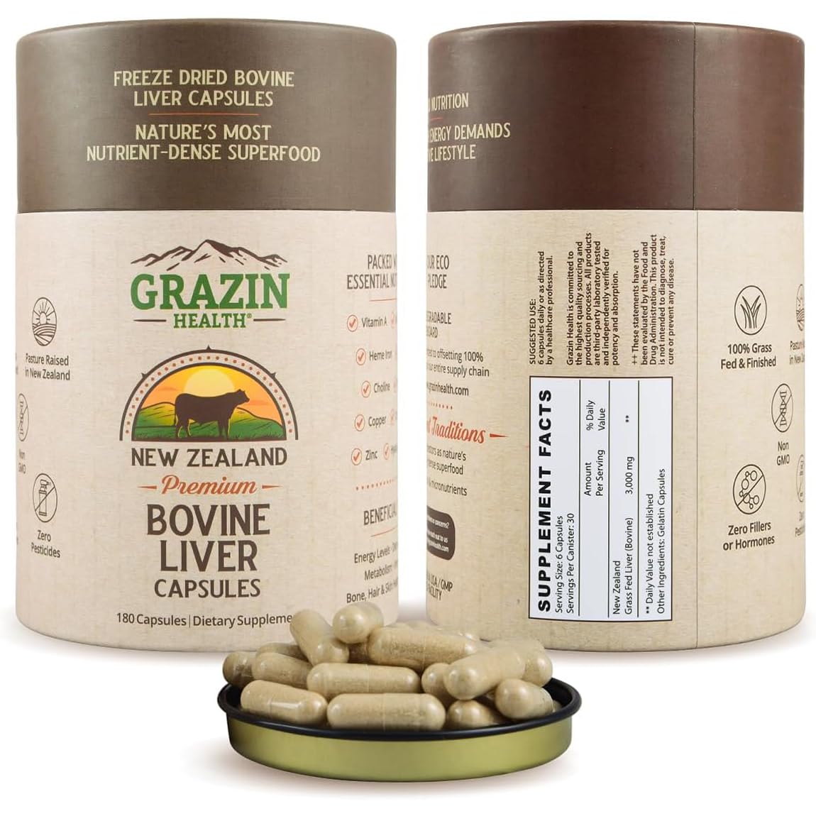 Bovine Organ Complex 3000mg per Serving (30 Servings) | Pancreas, Liver, Spleen, Kidney, Heart (600 Mg per Organ per Capsule) Grass Fed