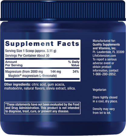 Life Extension Neuro-Mag Magnesium L-Threonate Powder (Tropical Punch) - Ultra-Absorbable Magnesium - Supports Memory, Focus, Cognitive Function & Mood - Gluten free, Non-GMO, Vegetarian (30 Servings) | Tropical Punch Powder Mix for Memory, Recall Speed &