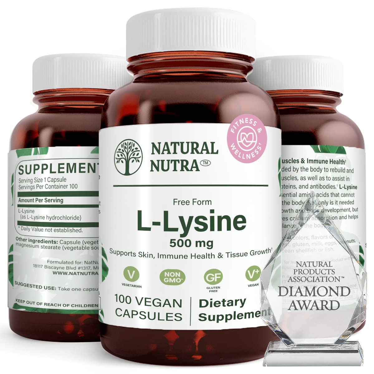 Natural Nutra L Lysine HCl Supplement, Vegan, 500 mg, 250 Capsules | Promotes Bone Health & Growth, Supports Skin Health, Improves Vitamin C Absorption, Improves Calcium Absorption, Non-GMO