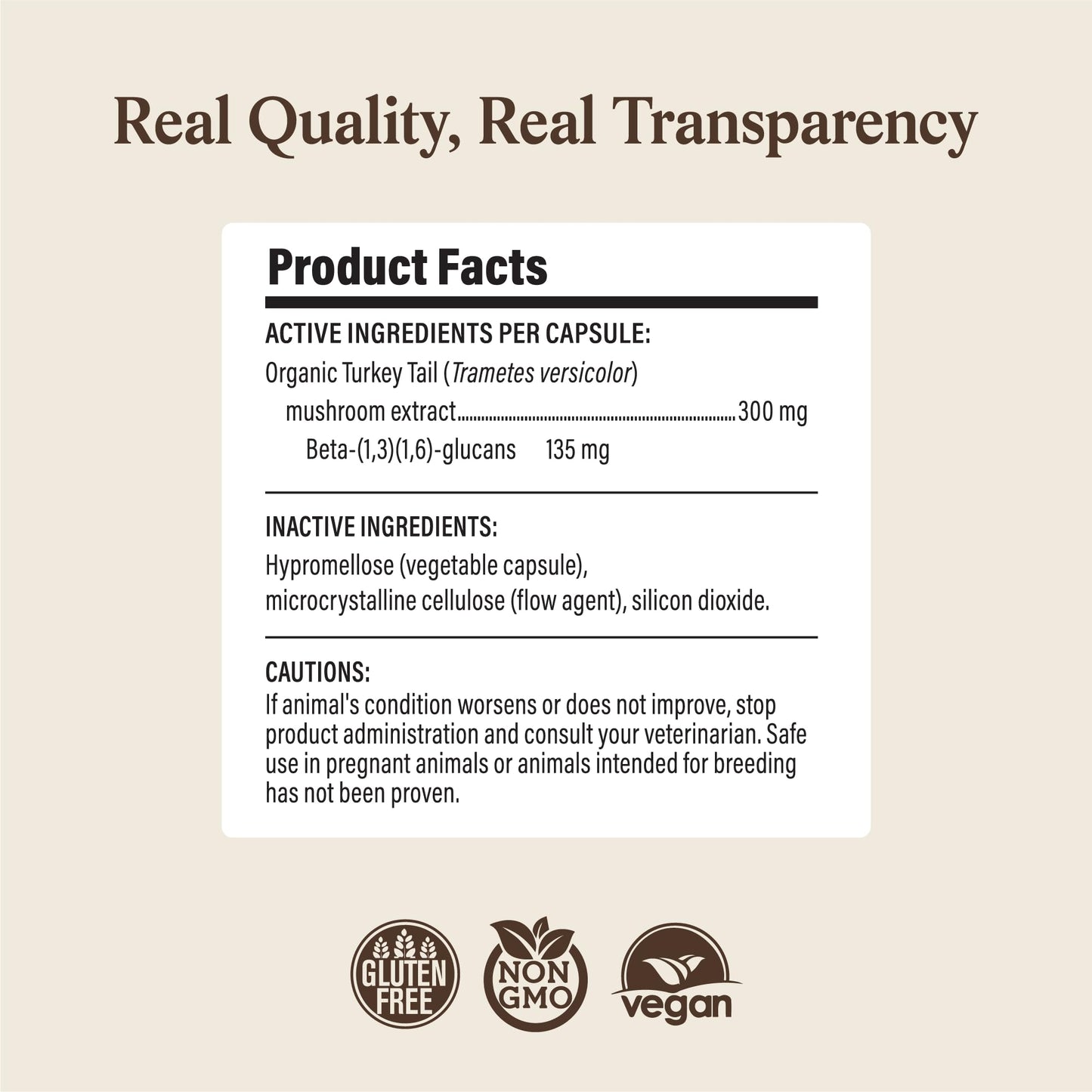 Real Mushrooms Turkey Tail Capsules for Pets –Cat Probiotics & Dog Vitamins – Organic Mushroom Supplement for Dogs & Cats – Supports Daily Balance & Well-Being Non-GMO, 90 ct