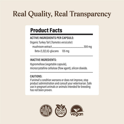 Real Mushrooms Turkey Tail Capsules for Pets –Cat Probiotics & Dog Vitamins – Organic Mushroom Supplement for Dogs & Cats – Supports Daily Balance & Well-Being Non-GMO, 90 ct