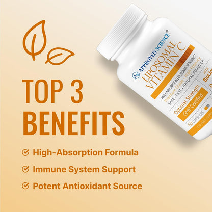 Approved Science Liposomal Vitamin C with Quercetin - 1100 mg - 60 Capsules - Immune Support, Boost Collagen, Antioxidant - High Absorption - Fat Soluble - Non GMO - Vegan - Made in the USA