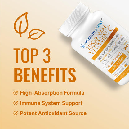 Approved Science Liposomal Vitamin C with Quercetin - 1100 mg - 60 Capsules - Immune Support, Boost Collagen, Antioxidant - High Absorption - Fat Soluble - Non GMO - Vegan - Made in the USA