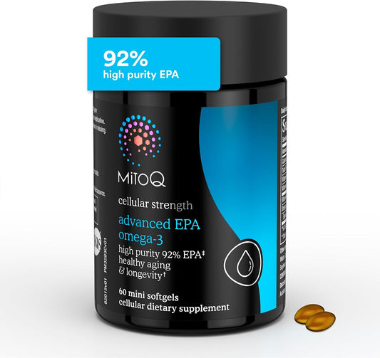 MitoQ Advanced EPA Omega-3 – High-Purity 800mg EPA Fish Oil Supplement | with Vitamin K2, D3, E | Cardiovascular, Brain, Cellular Support | No Fishy Aftertaste | 60 Softgels