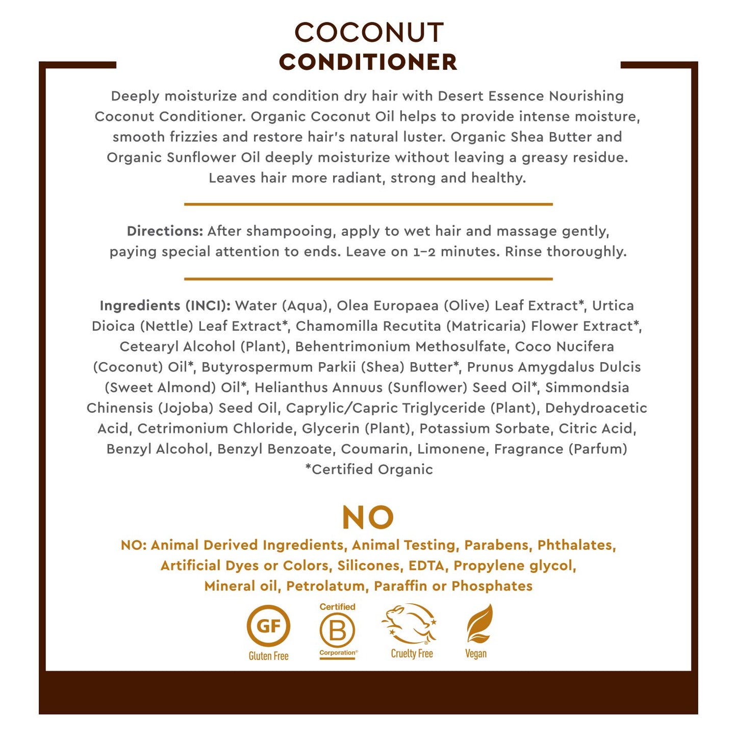 Desert Essence Coconut Conditioner - 8 fl oz - Nourishing for dry hair, smooth frizz and restore moisture and shine with Organic Coconut Oil, Shea Butter, and Sunflower Oil | B002V2M7OC