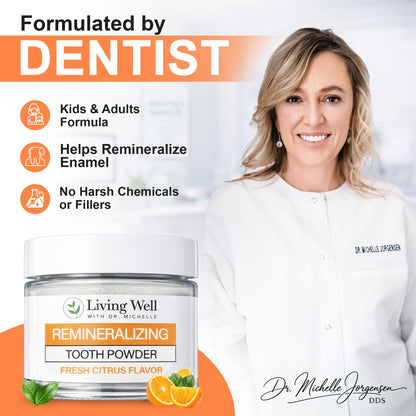 Living Well Dr. Michelle Remineralizing & Whitening Tooth Powder, Cool Mint
