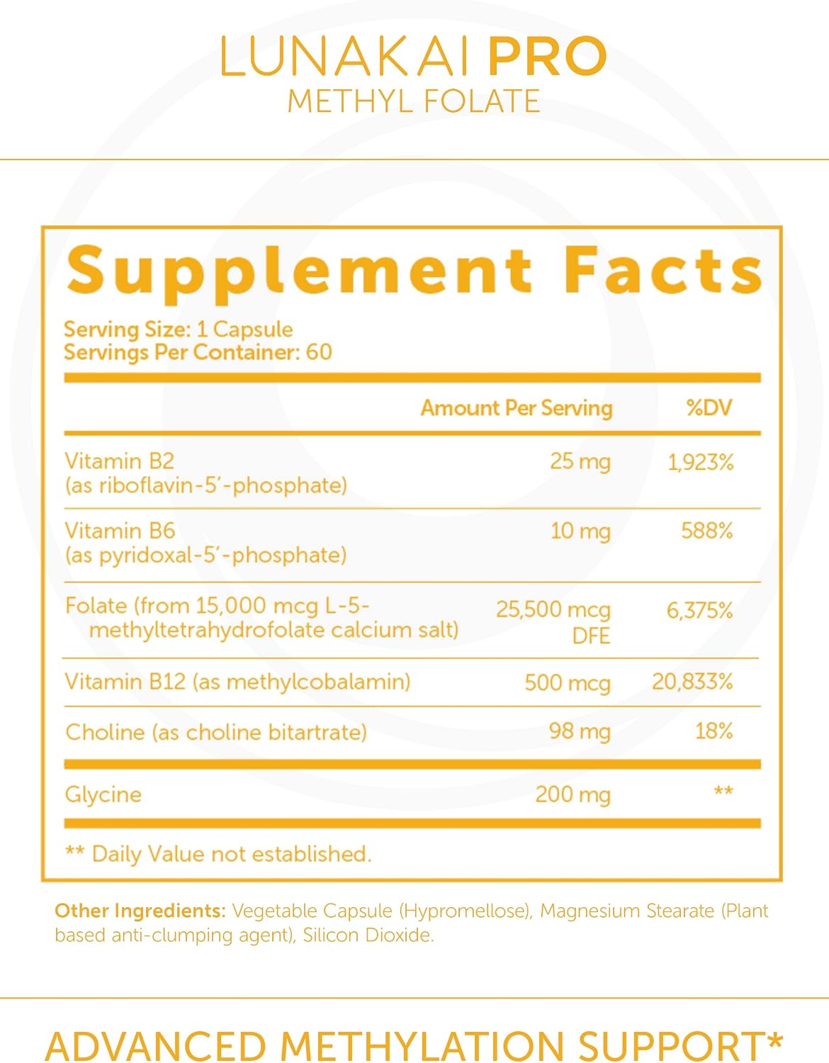 Lunakai L Methyl Folate 15mg Plus B2, B6 & Methyl B12 - Active 5-MTHF Form | USA Made, High Potency L-MethylFolate Supplement - Daily Brain, Mood & Energy Support, Non-GMO MTHFR, 60 ct