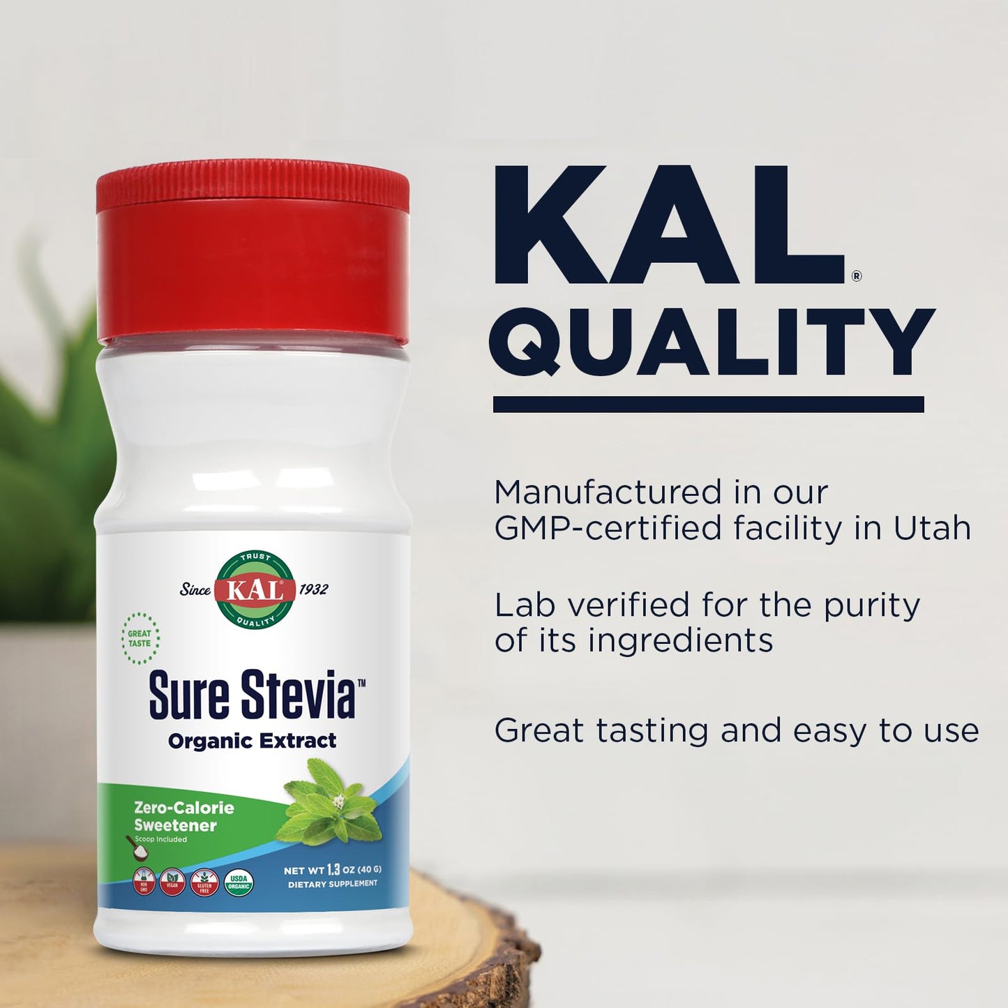 KAL Sure Stevia Extract Powder, Low Carb, Plant Based Stevia Sweetener, Great Taste, Zero Calories, Zero Sugar, Low Glycemic & Perfect for a Keto Diet, 60-Day Guarantee, Approx. 1820 Servings, 3.5oz