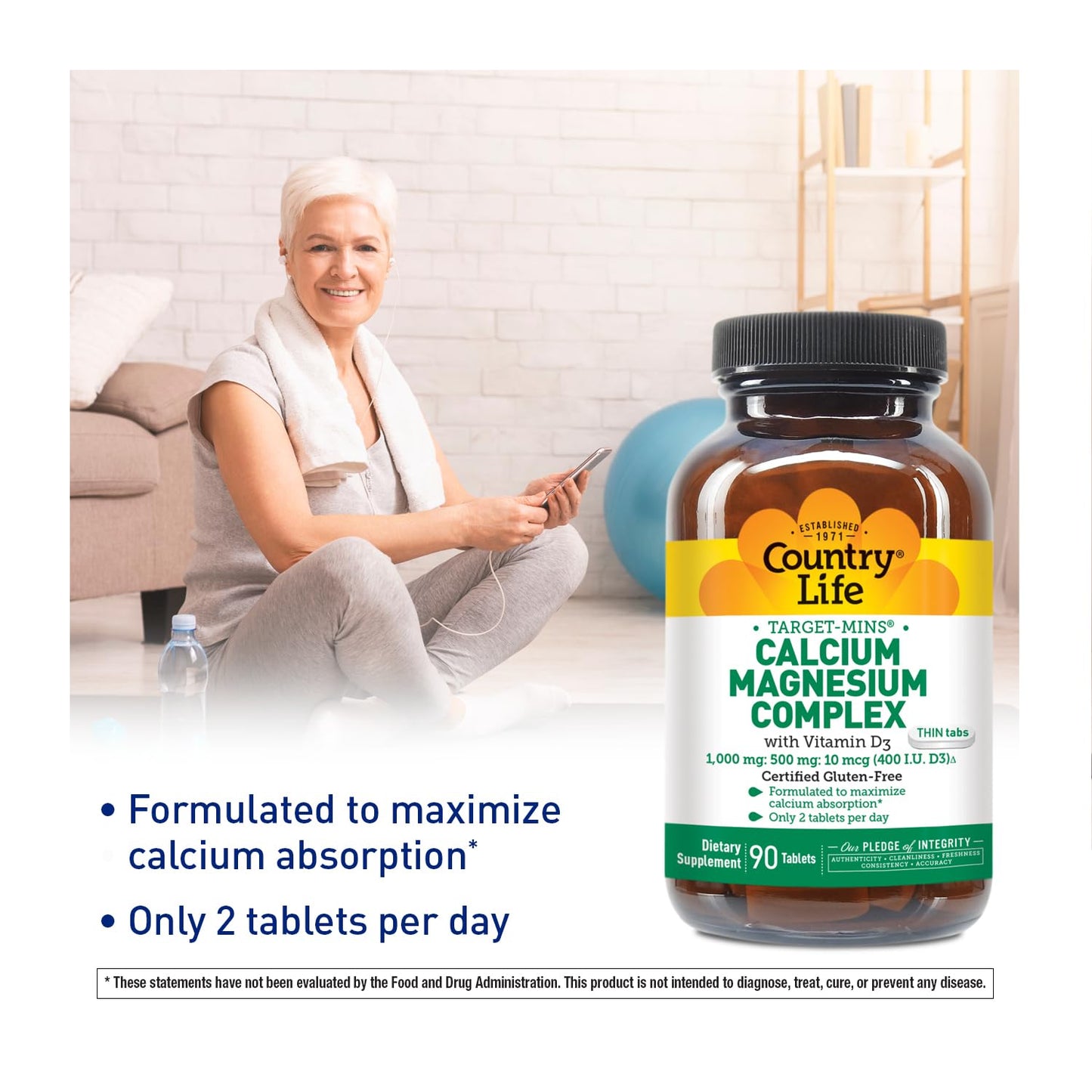 Country Life Target-Mins Calcium Magnesium with Vitamin D-Complex, 1000mg/500mg/10mcg, 240 Vegan Capsules, Certified Gluten Free, Certified Vegan