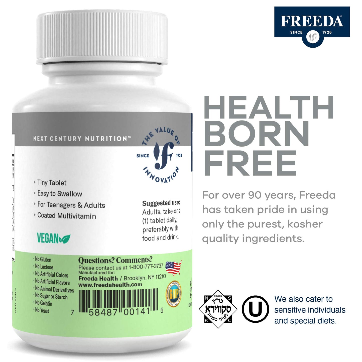Freedavite Tiny Tablet - Moderate Multivitamin for Men and Women - Pure Vitamin A, C, D, E, B1, B2, B6, B12, Biotin, Calcium, Zinc, Iron, Magnesium, Manganese, Copper, Selenium, Iodine - 250 Count | Supports Energy, Immunity, Bone & Brain Health – 20 Esse