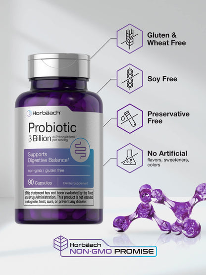 Probiotic for Women & Men's Digestive Health | 3 Billion CFU | 90 Capsules | Non-GMO