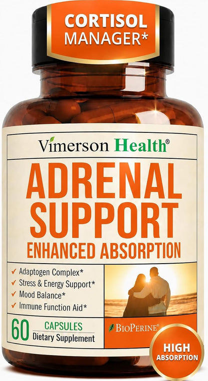 Adrenal Support Supplements with Ashwagandha Rhodiola Holy Basil – Adaptogen Complex – Cortisol Manager & Stress Support – Enhanced Absorption with BioPerine – 60 Capsules, 2 Months Supply