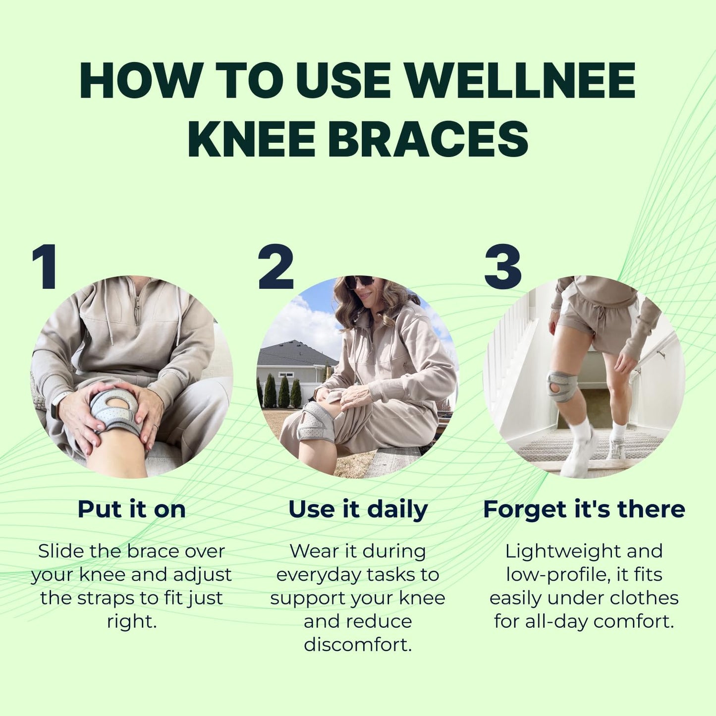 Wellnee Knee Brace with Silicone Padding - Wellknee Compression Sleeve for Men & Women - Joint Support that Massages & Boosts Circulation During Walking, Running & Exercise
