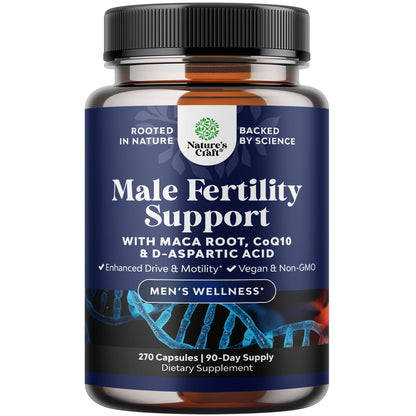 Pre Conception Male Fertility Supplement - Semen Volume Booster with CoQ10, Maca Root, Methyl Folate & D-Aspartic Acid - Mens Fertility Supplement for Sperm Motility - Conception for Him - 90 Count