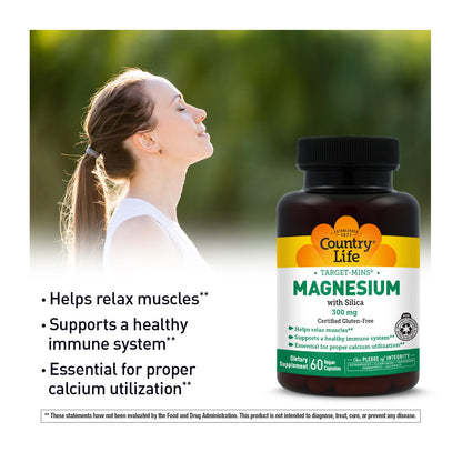 Target-Mins Magnesium with Silica 300 mg 120 Vegetarian Capsules | Vegan, gluten-free blend of 5 magnesium forms. Supports muscle, bone, and immune health