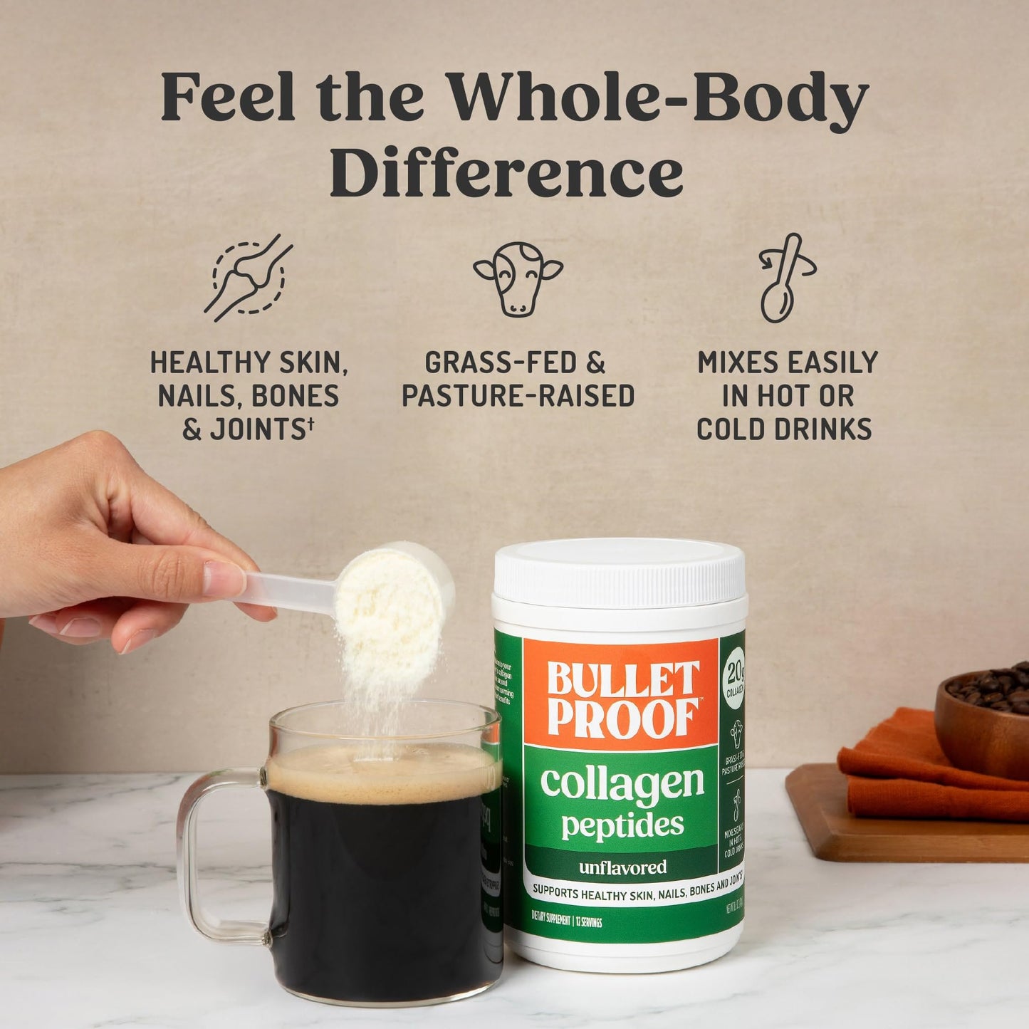 Bulletproof Unflavored Collagen Peptides Powder, 20g Grass-Fed Collagen Protein and Amino Acids for Skin, Bones and Joints, 17.6 Ounces