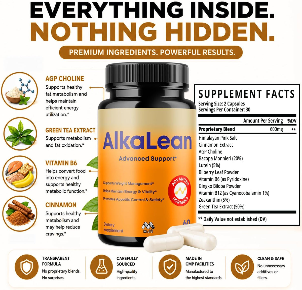 Alkalean Capsules, Alka Lean Weight Management Support Pills, 60 Capsules