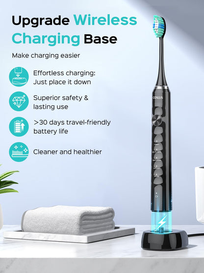 COSLUS C40 Sonic Electric Toothbrush for Adults & Family, Black, 1PC