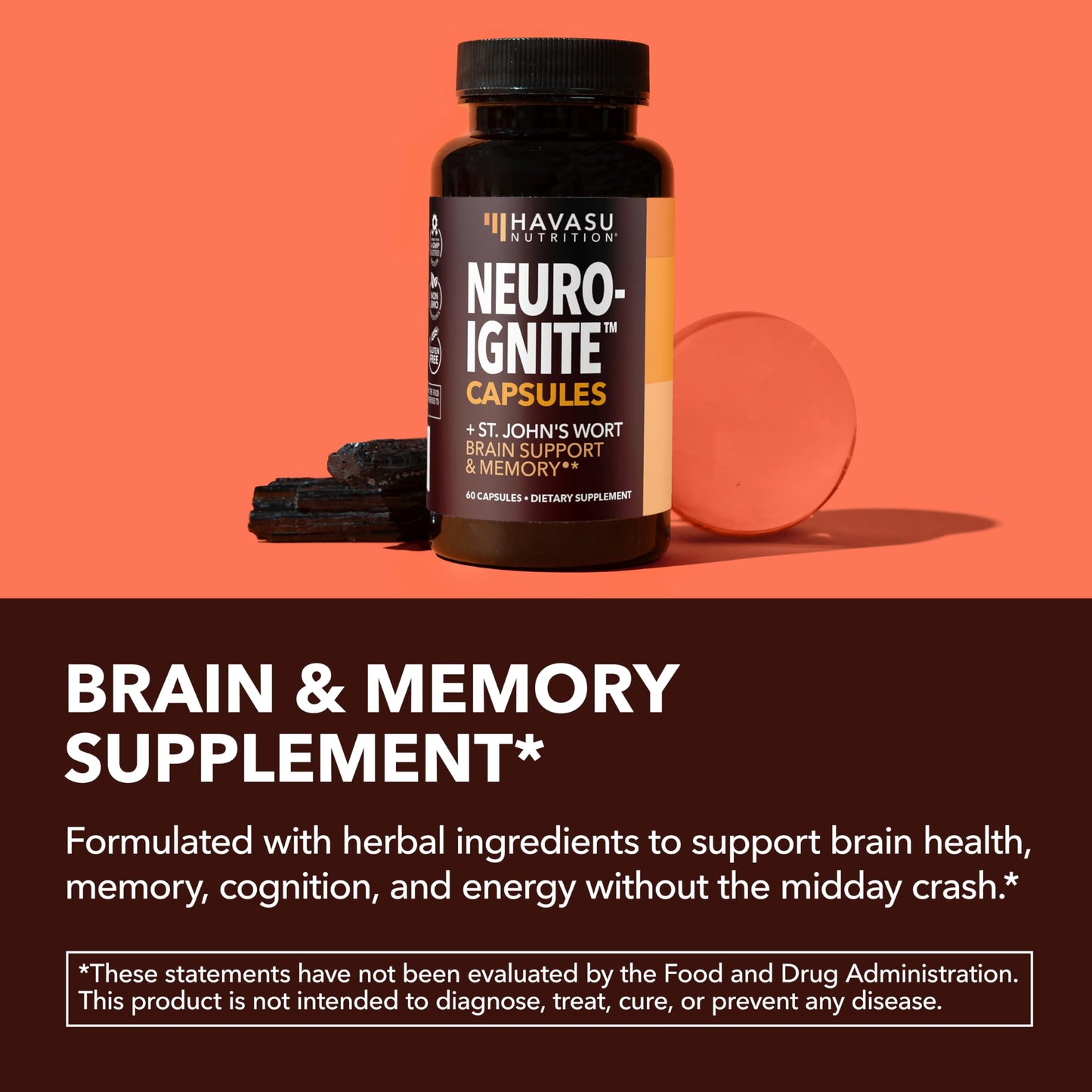 NeuroIGNITE Nootropic Brain Supplement for Memory and Focus, 30 Count | Vegan, Non-GMO Nootropic with Bacopa, Ginkgo Biloba, St. John's Wort for Cognitive Health and Mental Clarity, 30 Servings