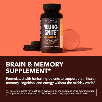 NeuroIGNITE Nootropic Brain Supplement for Memory and Focus, 30 Count | Vegan, Non-GMO Nootropic with Bacopa, Ginkgo Biloba, St. John's Wort for Cognitive Health and Mental Clarity, 30 Servings