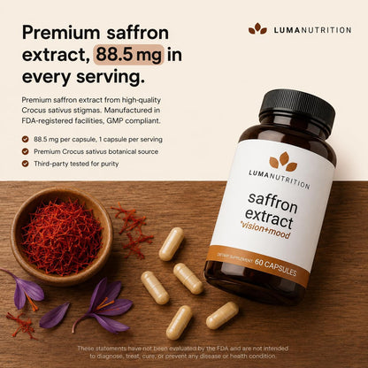 Luma Nutrition Saffron Supplement - Mood and Eye Support - 60 Capsules