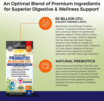 Probiotic 65 Billion - Probiotics with Prebiotic for Women & Men - Lactobacillus