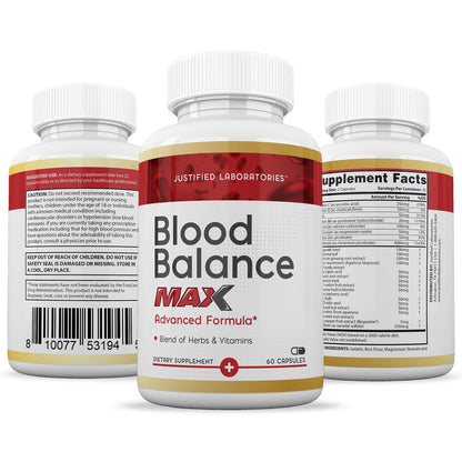 Justified Laboratories (3 Pack Blood Balance Max 1295MG Formula Supplement Pills