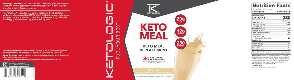 Ketologic Keto Meal Replacement Shake Powder for Optimal Results + MCT Oil + Grass-Fed