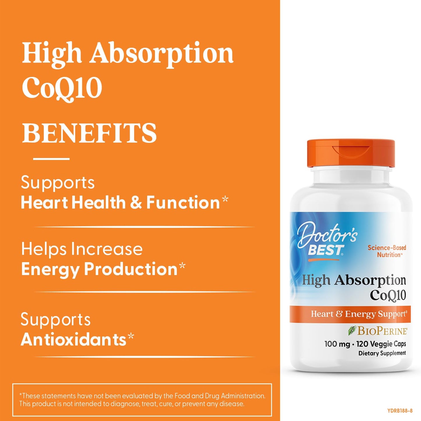 Doctor's Best High Absorption CoQ10 with BioPerine Supplement - Coenzyme Q10 Caps for Heart Health & Antioxidant Support, CoQ10 100mg for Women & Men, Non GMO, Naturally Fermented - 120 Veg Capsules