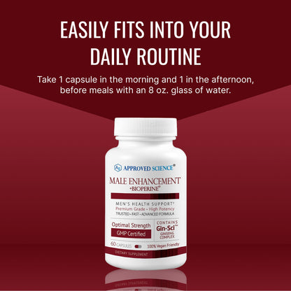 Approved Science® Male Enhancement - Boost Performance and Increase Drive - 180 Vegan Friendly Capsules (1 Bottle)