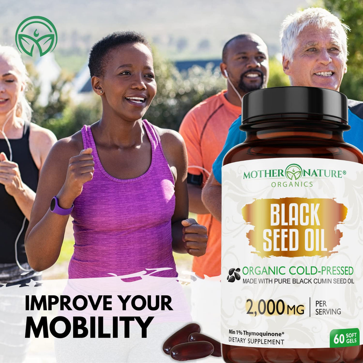 Organic Black Seed Oil 2000mg - 60 Softgel Capsules (Non-GMO) Premium Cold-Pressed