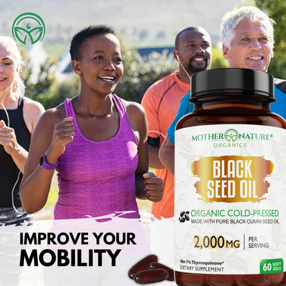 Organic Black Seed Oil 2000mg - 60 Softgel Capsules (Non-GMO) Premium Cold-Pressed