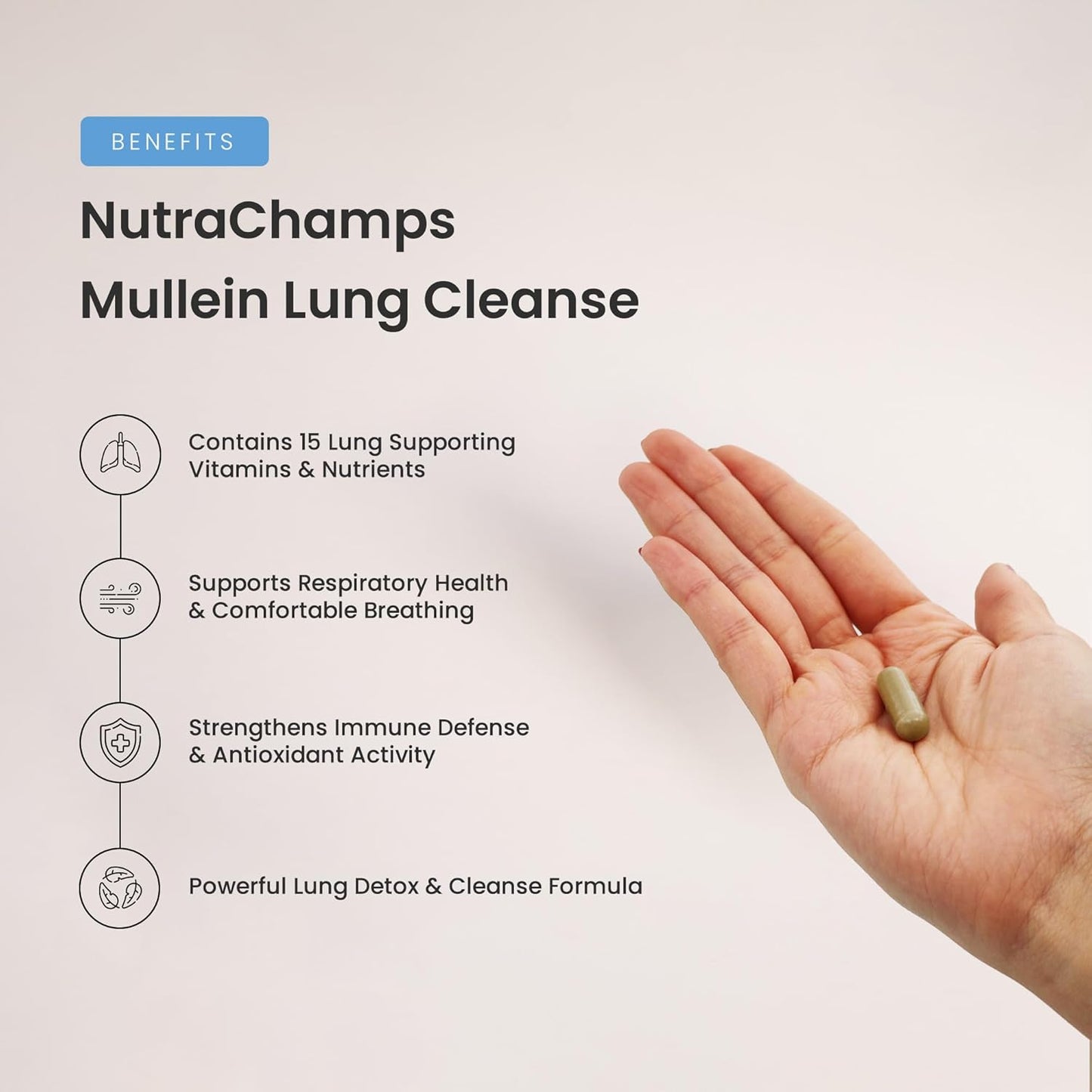 NutraChamps Mullein Leaf Extract for Lung Detox Extra Strength Lung Cleanse for Smokers, Mullein Capsules Lung Support Supplement for Respiratory Lung Health