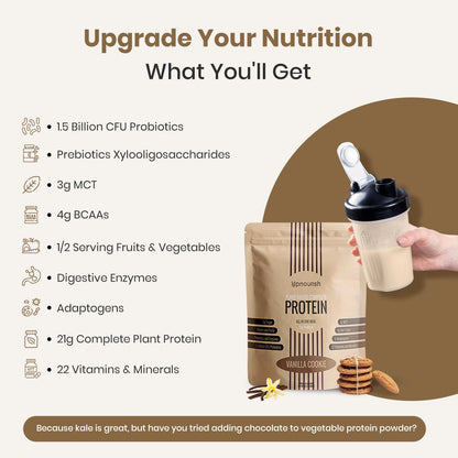 UpNourish Chocolate Vegan Protein Powder 54 Superfoods Powder,1.5 Billion CFU Probiotics 21g Plant Based Protein,No Sugar No Dairy No GMO Dairy Free,Meal Replacement Shake Keto-Friendly Low-Carb Diet,15 Servings