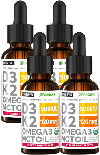 (2 Pack) Organic Vitamin D3 K2 Drops with MCT Oil & Omega 3 - Liquid Vitamin D3 5000 IU - K2 D3 Vitamin Supplement - Vitamin D Drops for Women & Men - No Fillers, Non-GMO, GMP, Unflavored (2 Fl Oz)